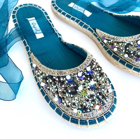 Embellished Lace Up Ballet Espadrilles - Picture 2 of 11